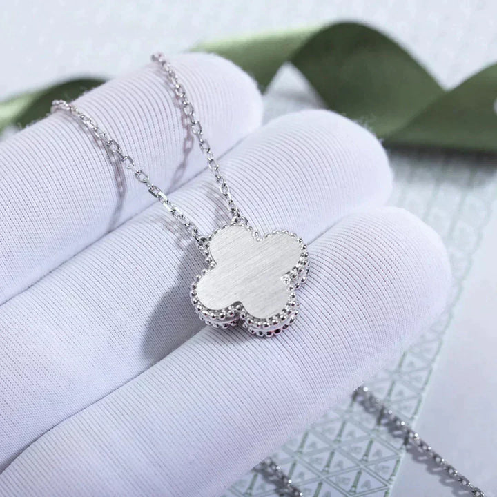 CLOVER 15MM DIAMOND LASER SILVER NECKLACE