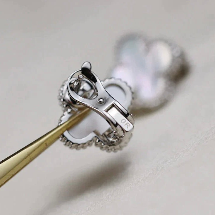 Clover Medium White Mop Motif Silver Earrings