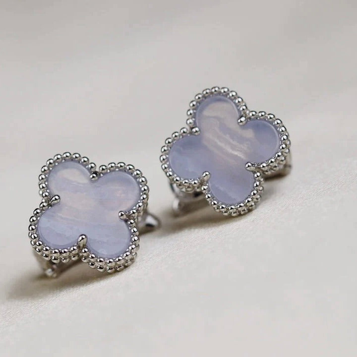 Clover Medium White Mop Motif Silver Earrings