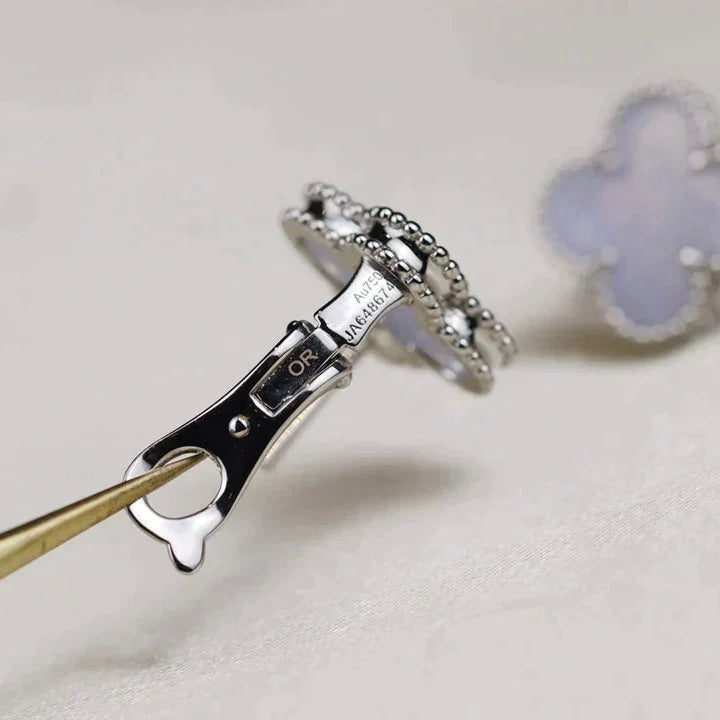 Clover Medium White Mop Motif Silver Earrings