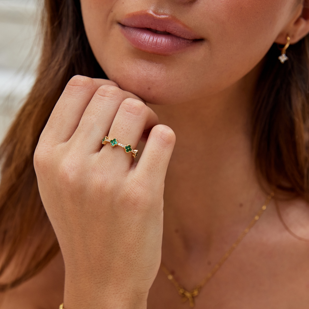 Fire Leaf Clover Crystal Ring