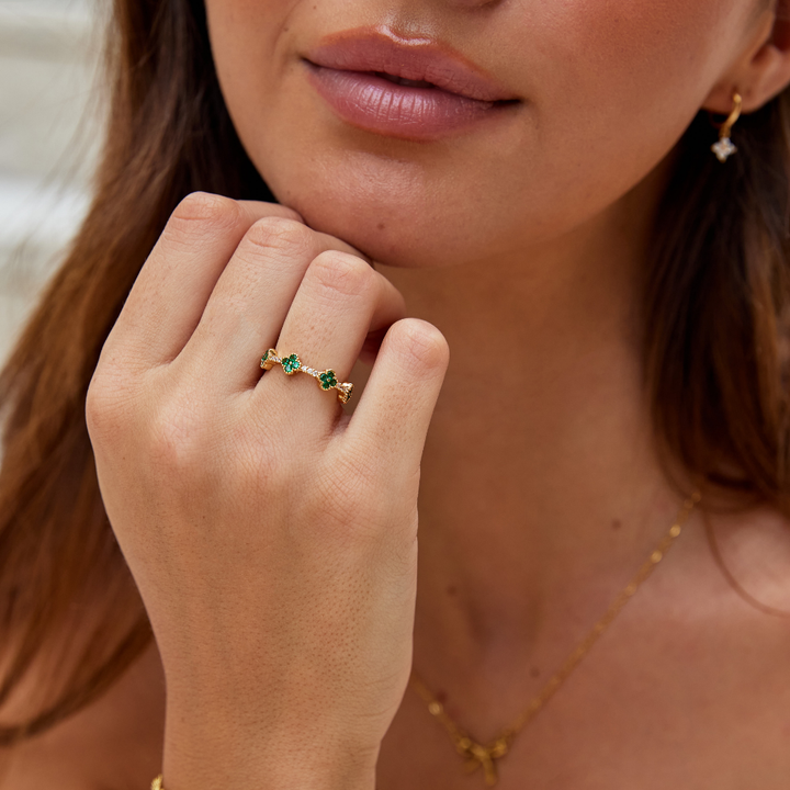 Fire Leaf Clover Crystal Ring