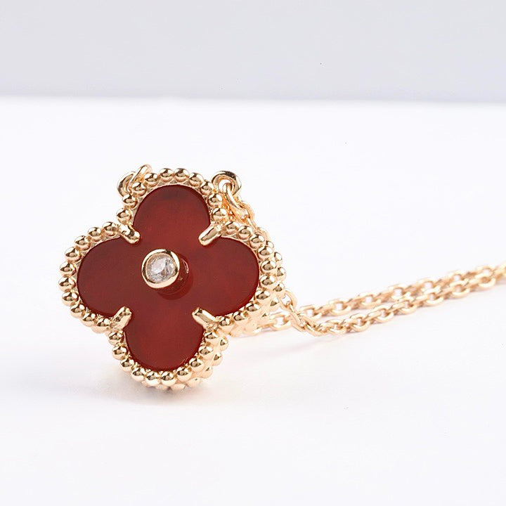 KLOVER 15MM DIAMOND CARNELIAN NECKLACE