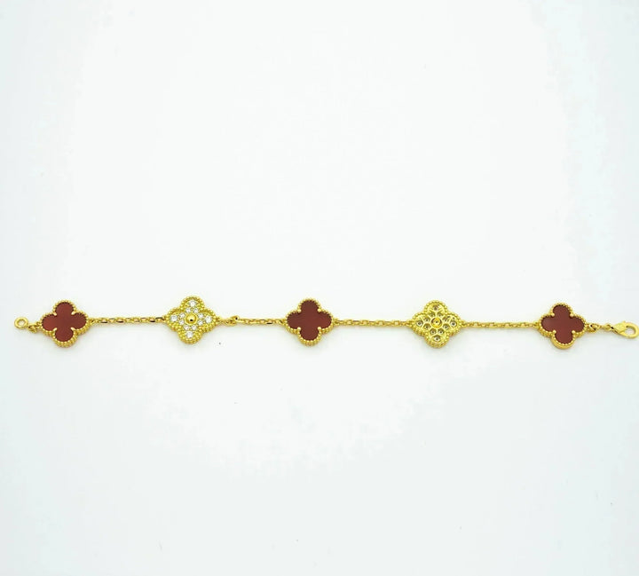 CLOVER 5 MOTIF CARNELIAN DIAMOND BRACELET