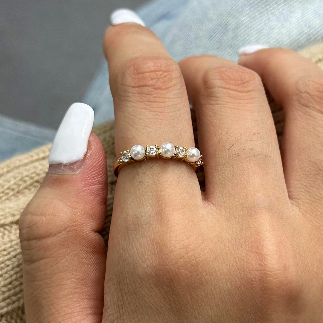 Keisha Ring med Diamanter og Perlepynt