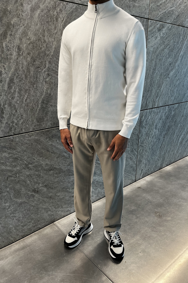 Faro White Full Zip Sweater