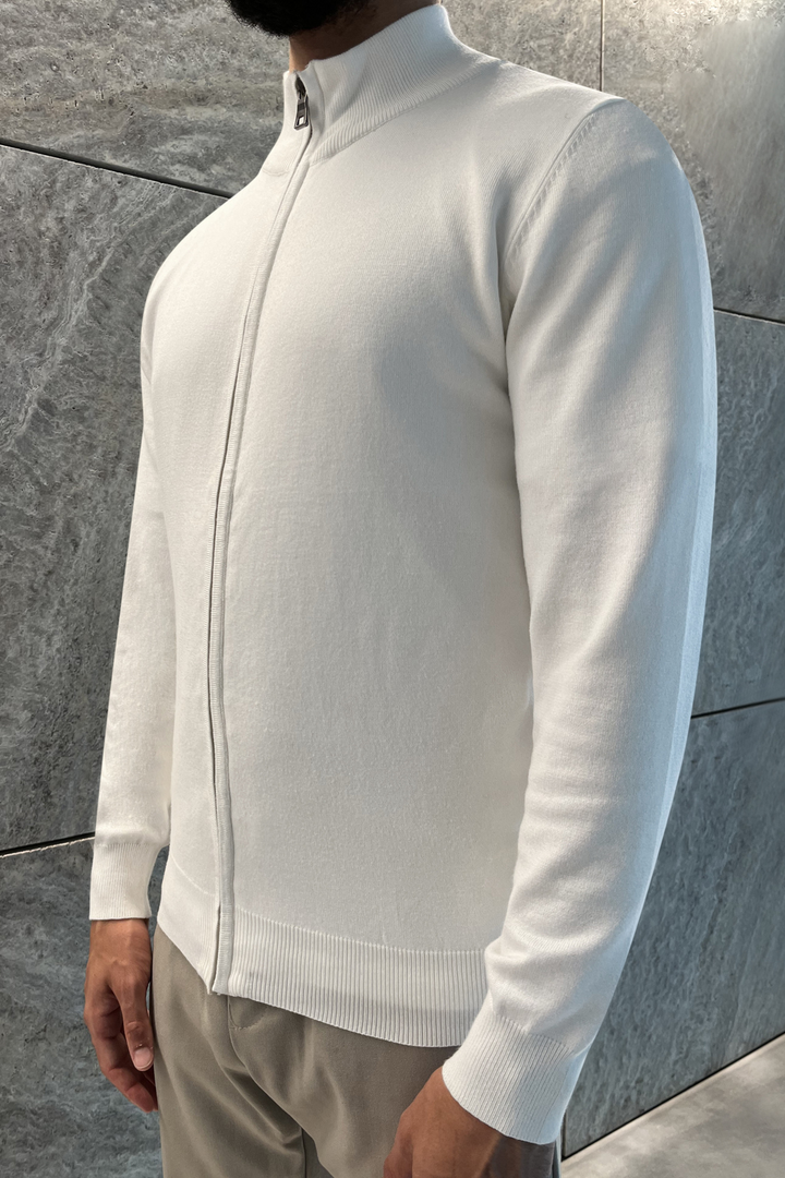 Faro White Full Zip Sweater