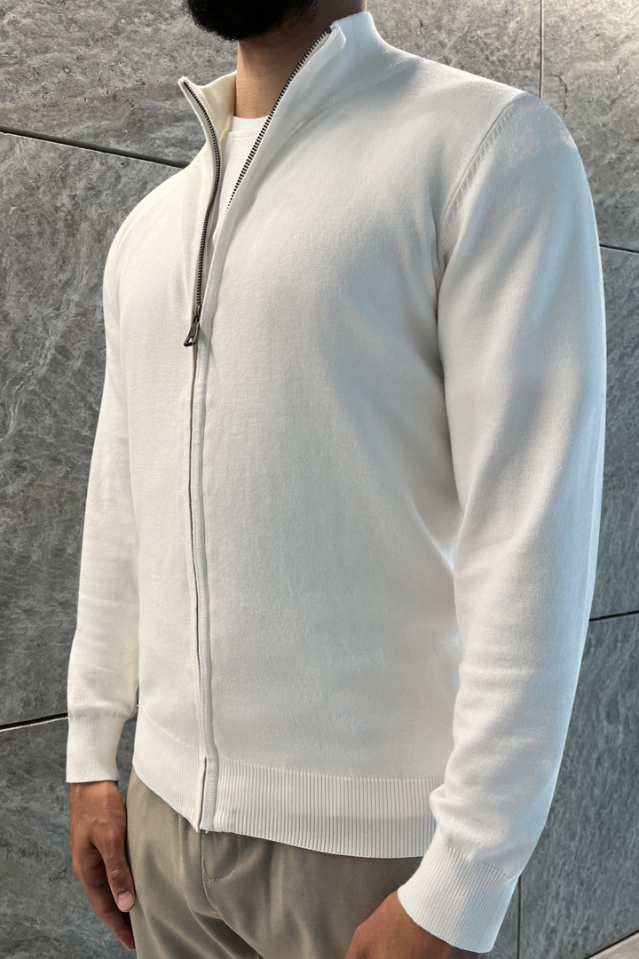 Faro White Full Zip Sweater
