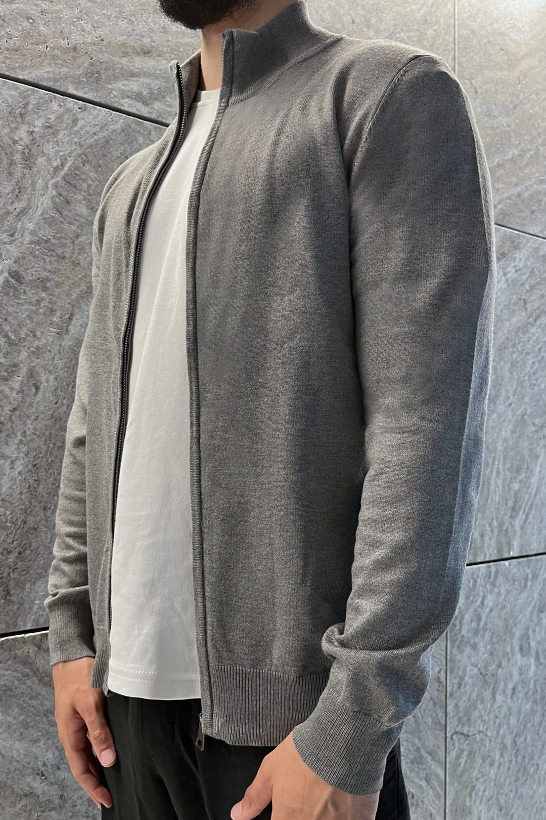 Grey Faro Full-Zip Sweater