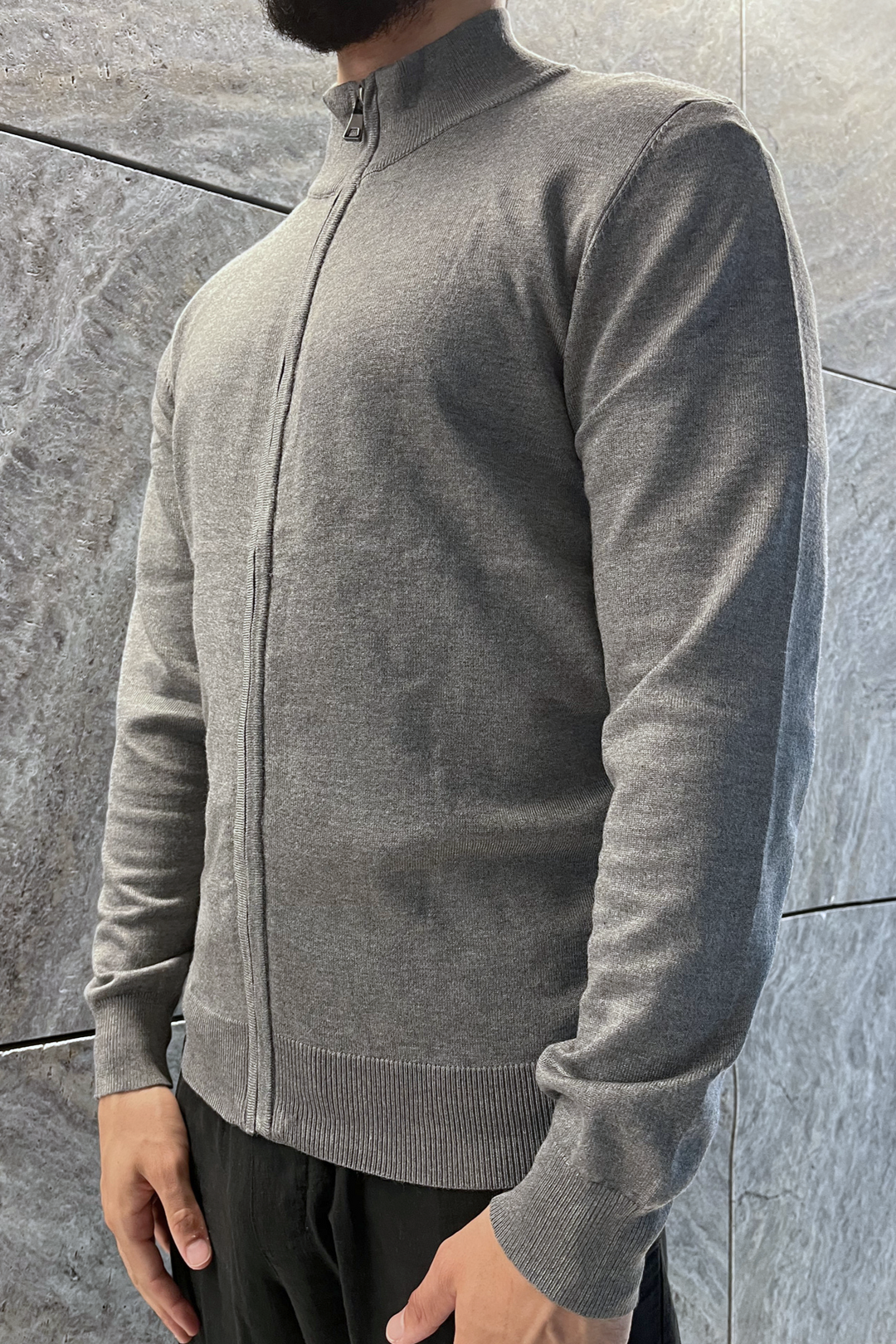 Grey Faro Full-Zip Sweater