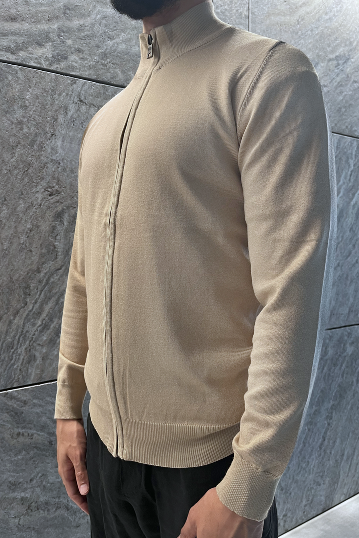 Beige Faro Full-Zip Sweater