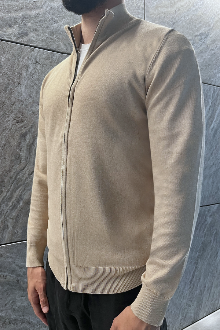 Beige Faro Full-Zip Sweater