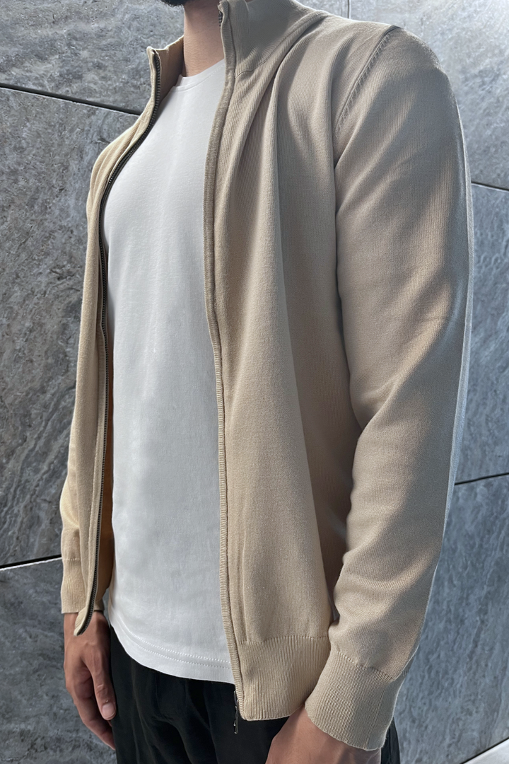 Beige Faro Full-Zip Sweater