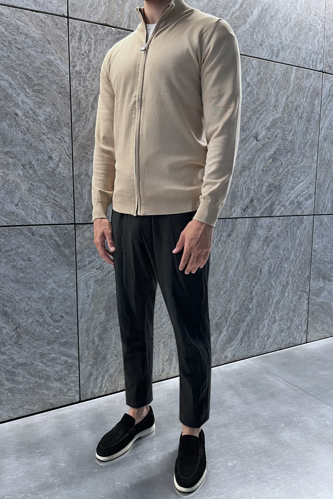 Beige Faro Full-Zip Sweater