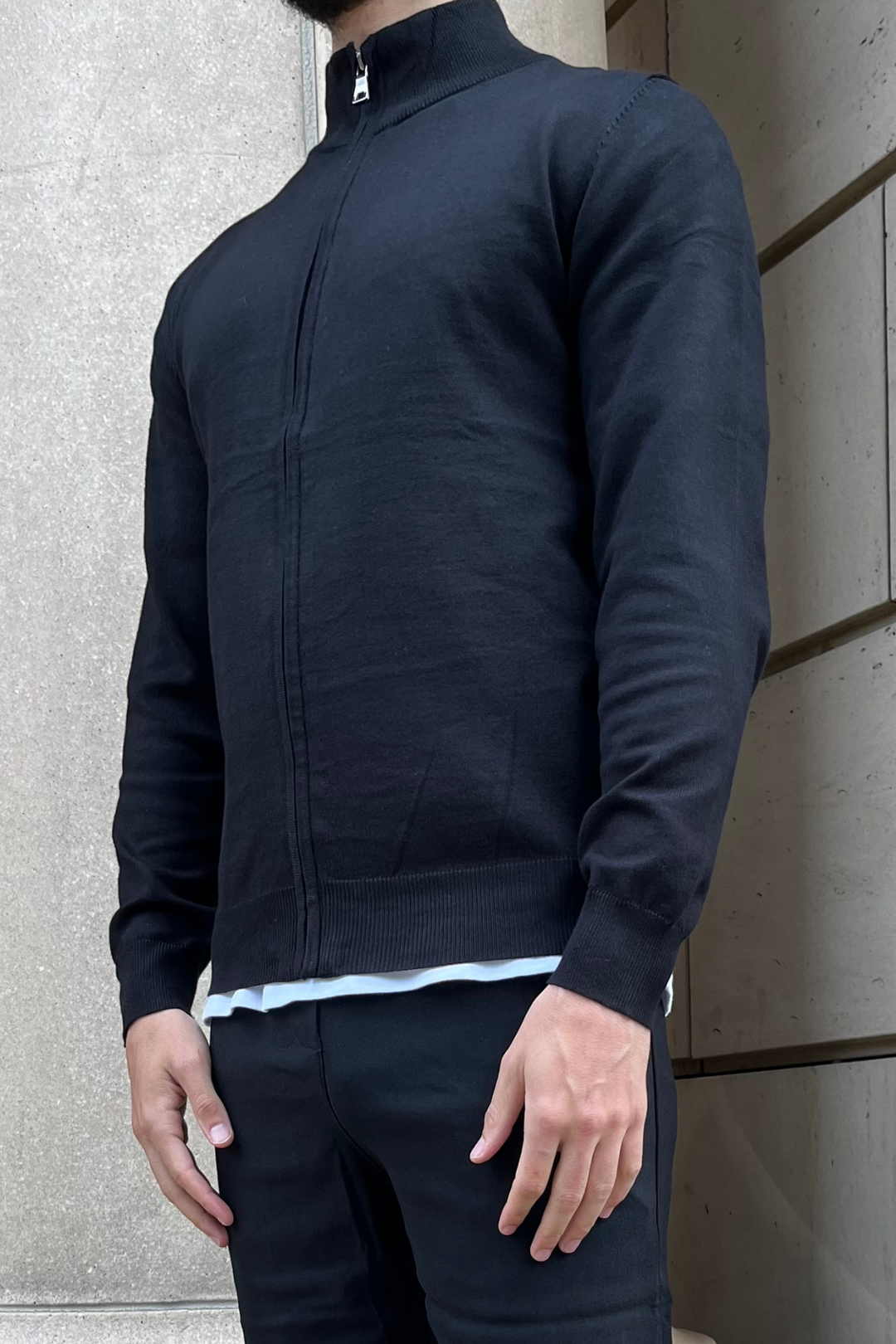 Black Faro Full-Zip Sweater