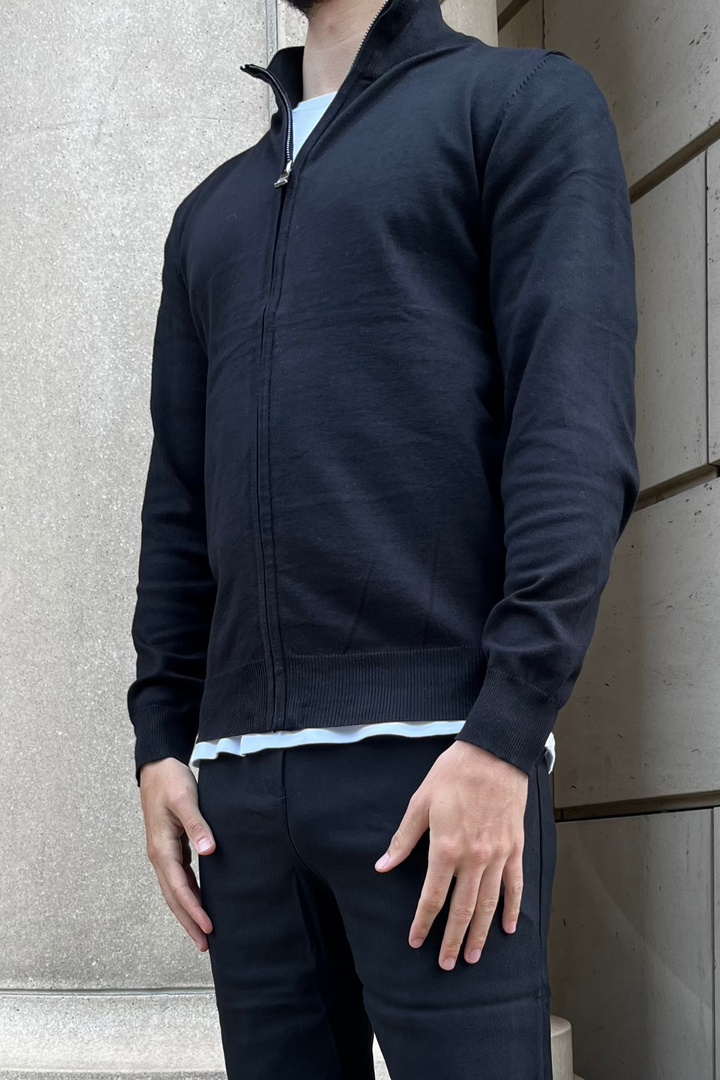 Black Faro Full-Zip Sweater