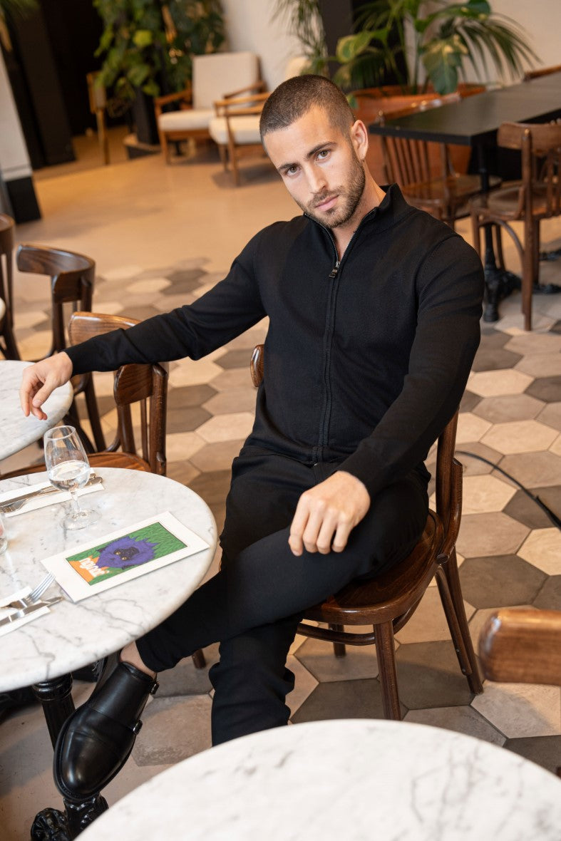 Black Faro Full-Zip Sweater