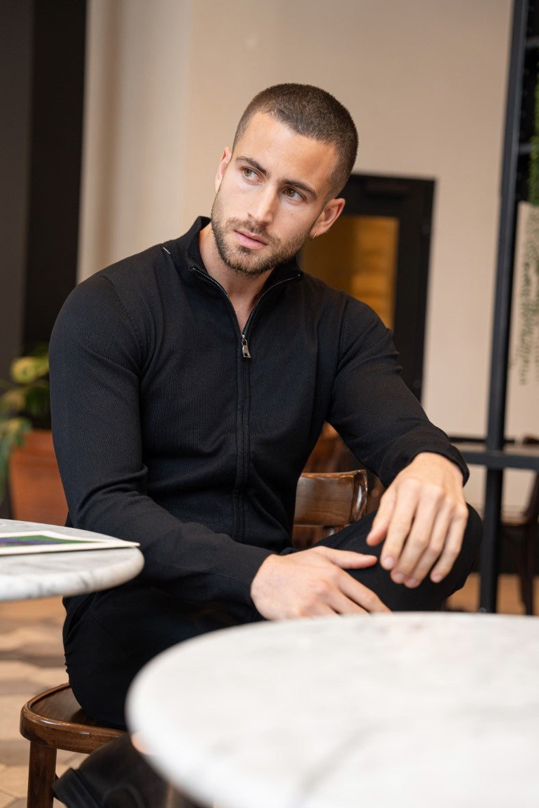 Black Faro Full-Zip Sweater