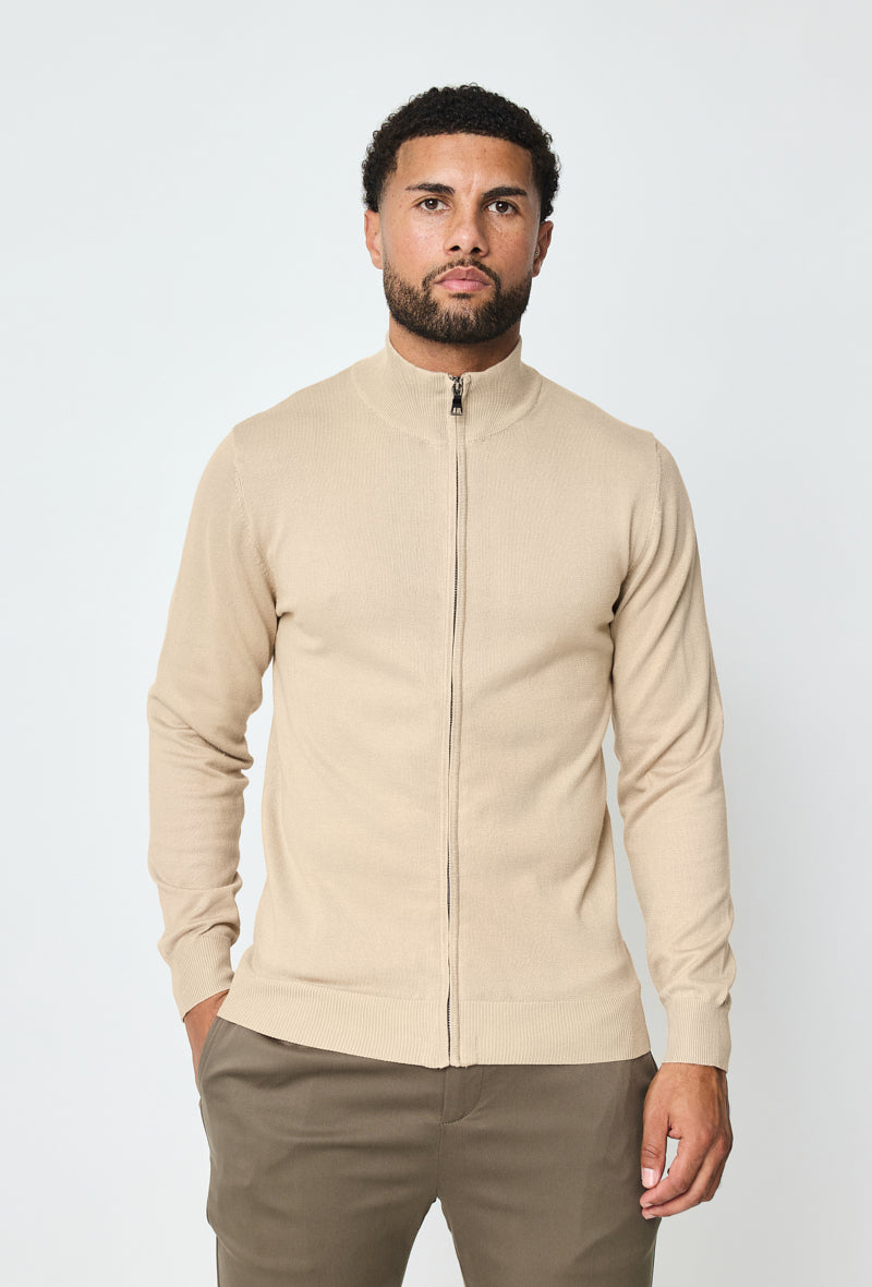 Beige Faro Full-Zip Sweater