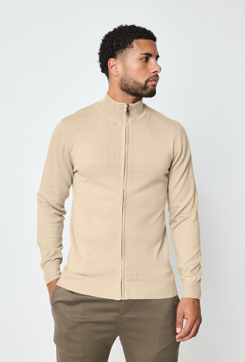 Beige Faro Full-Zip Sweater
