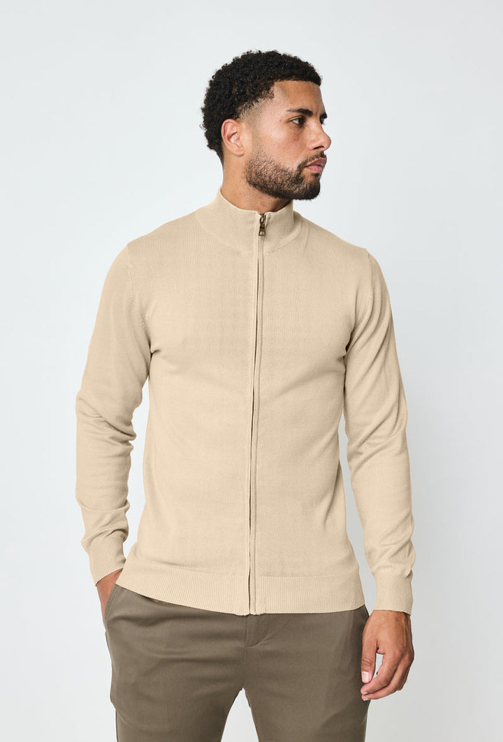 Beige Faro Full-Zip Sweater