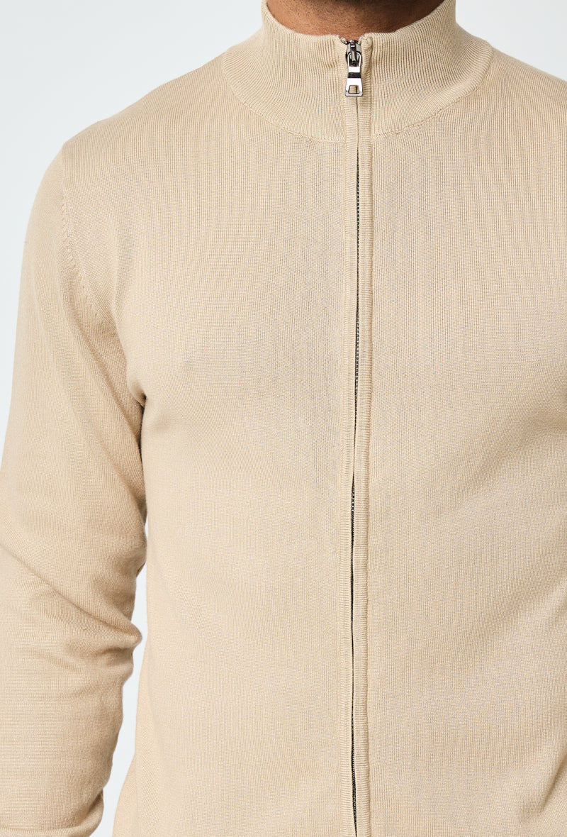 Beige Faro Full-Zip Sweater
