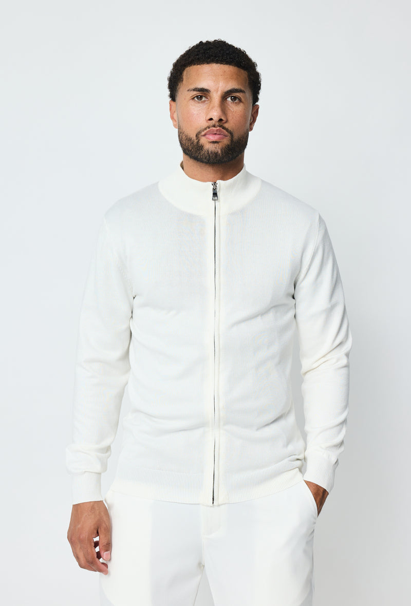 Faro White Full Zip Sweater