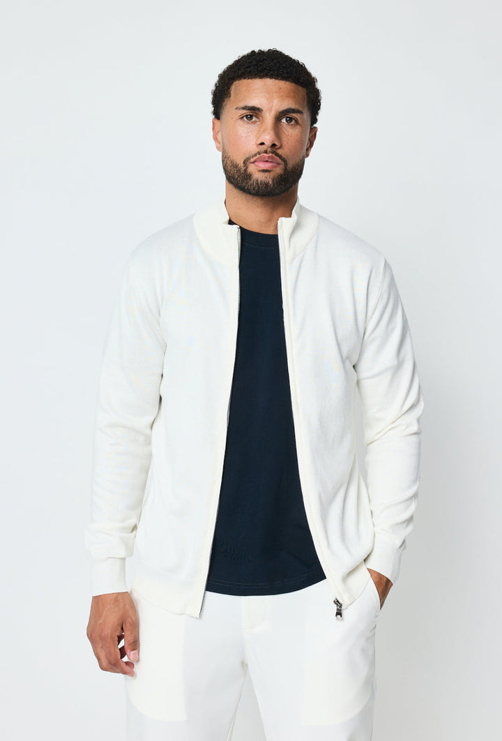Faro White Full Zip Sweater