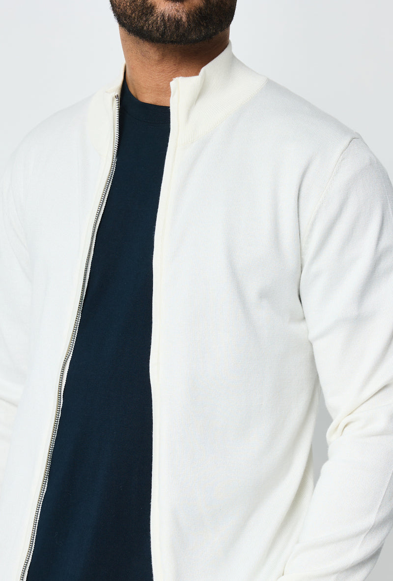 Faro White Full Zip Sweater