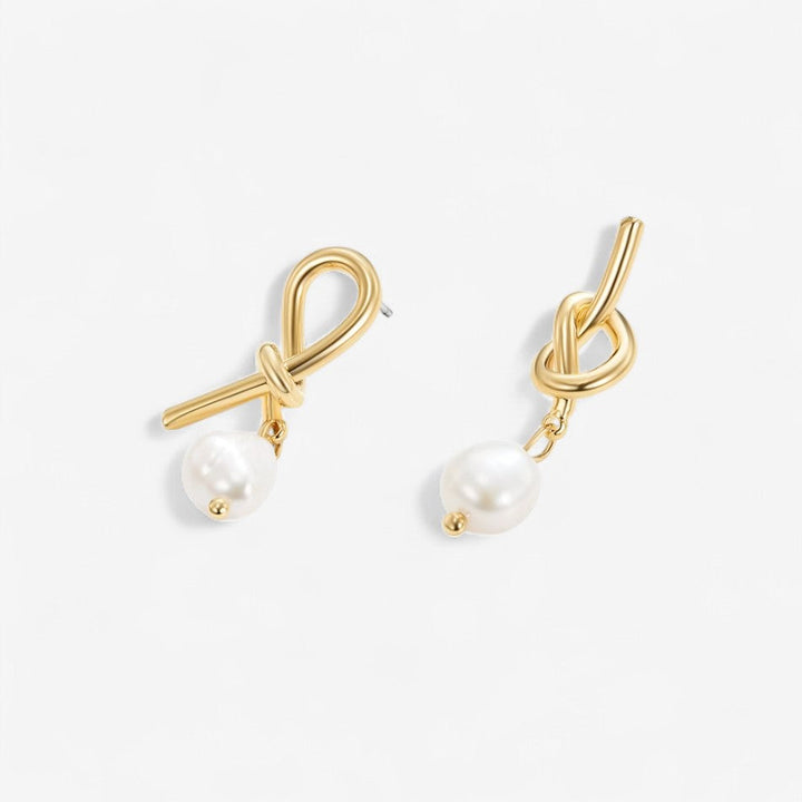 Knotted Gold and Freshwater Pearl Earrings