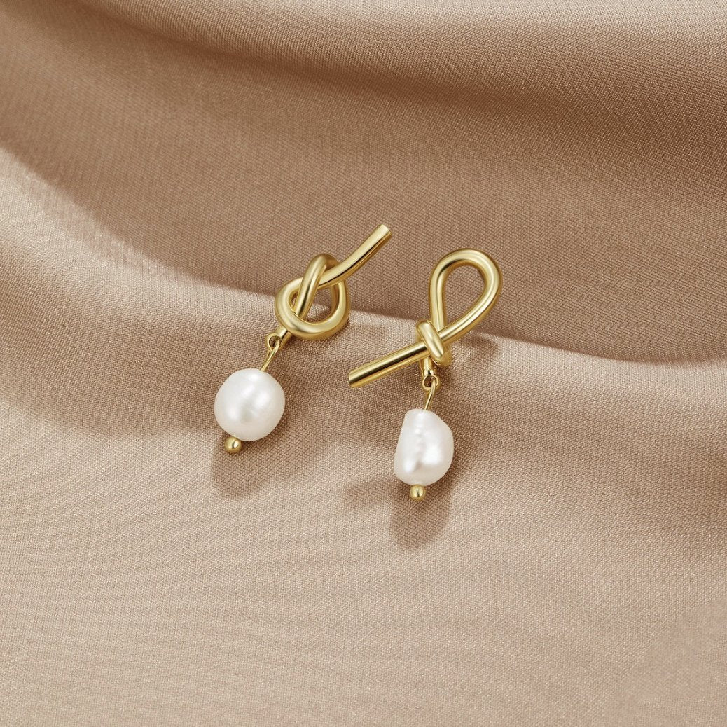 Knotted Gold and Freshwater Pearl Earrings