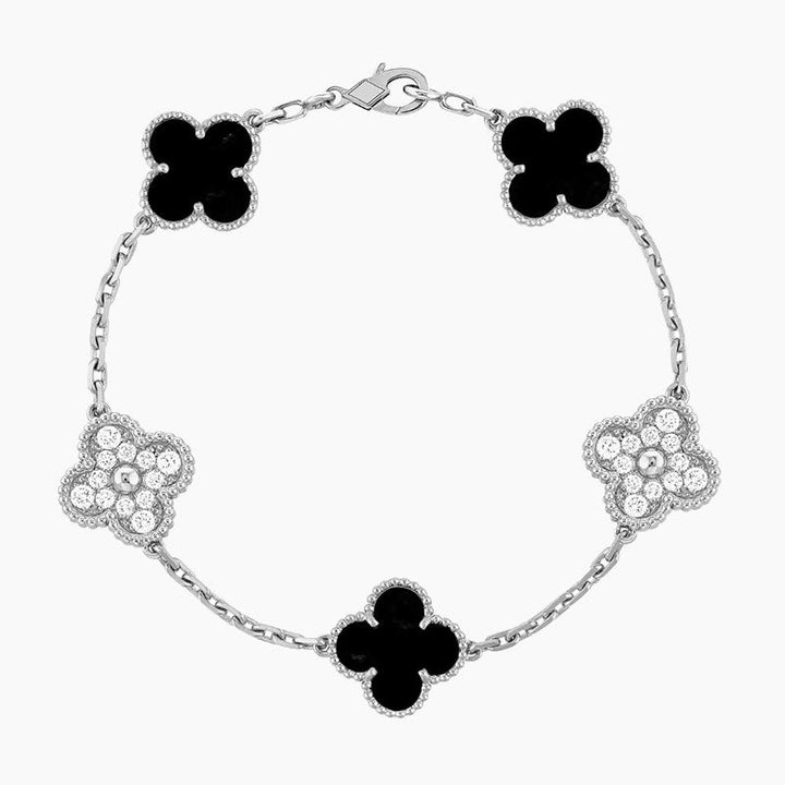 KLOVER 5 Motiv Onyx Diamond Silver Bracelet