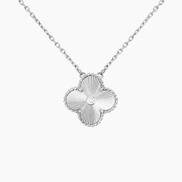 CLOVER 15MM DIAMOND LASER SILVER NECKLACE