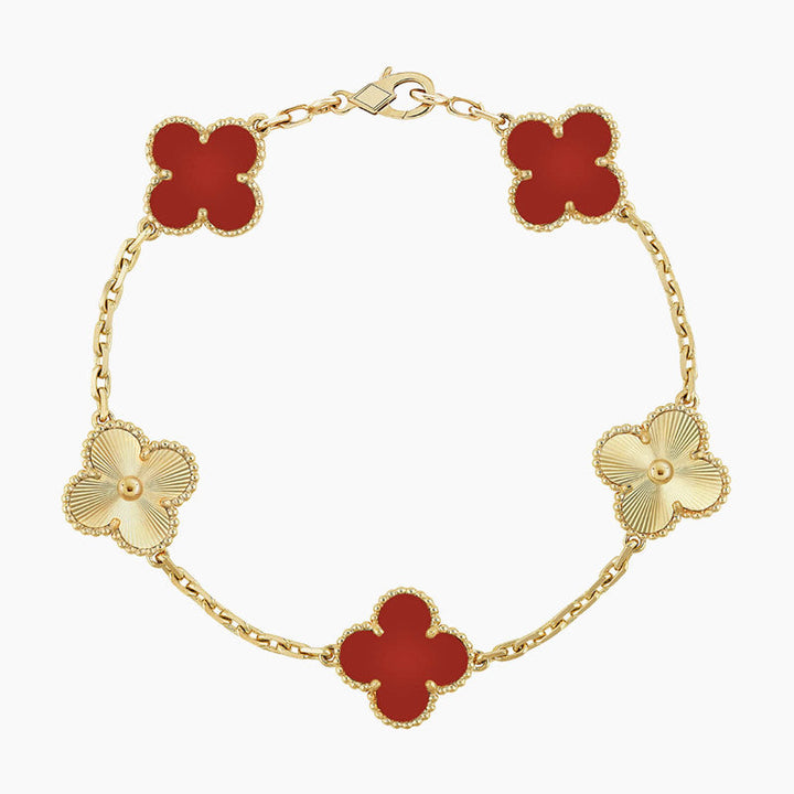 CLOVER 5 MOTIVER KARNELIAN GOLD ARMBAND