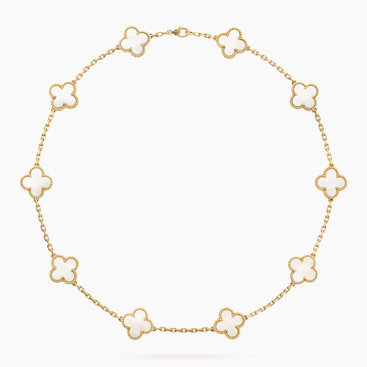 CLOVER 10 MOTIVER WHITE PEARL NECKLACE