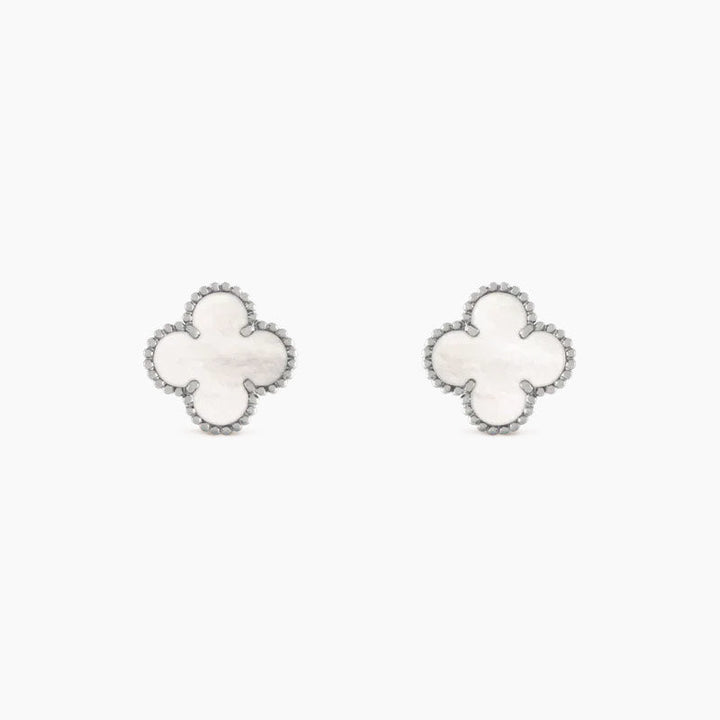 Clover Medium White Mop Motif Silver Earrings