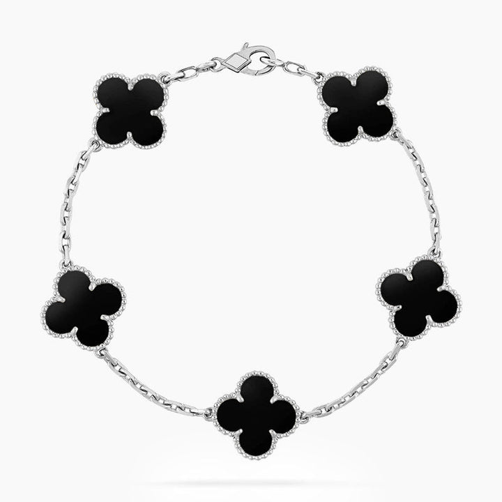 Clover 5 Motiv Onyx Bracelet in Silver